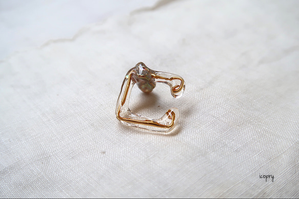 -  square ear cuff  -  （gold ×ブロンズケシパール　角）Mのみ　no.1668 4枚目の画像