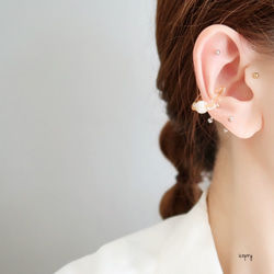 -  square ear cuff  -  （gold ×ブロンズケシパール　角）Mのみ　no.1668 7枚目の画像