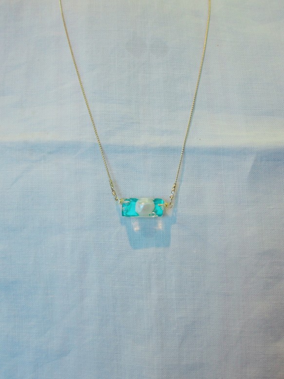 【 sale 】50%off   - colorful -  1粒パールネックレス(light blue) 2枚目の画像