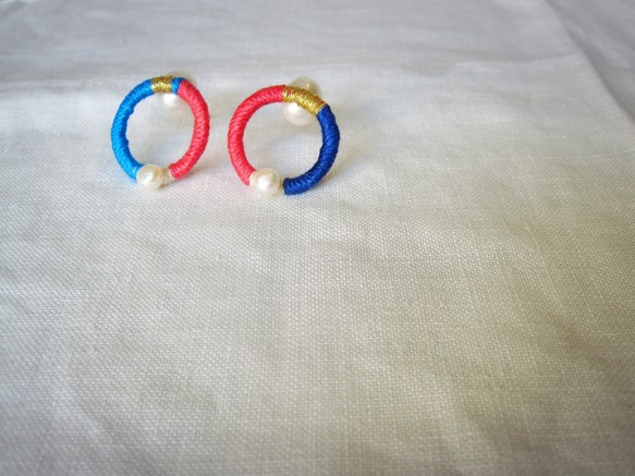 [銷售] 60％off-itomaki-珍珠耳環（藍色×粉色） 第1張的照片