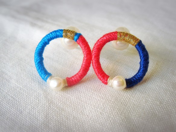 [銷售] 60％off-itomaki-珍珠耳環（藍色×粉色） 第2張的照片