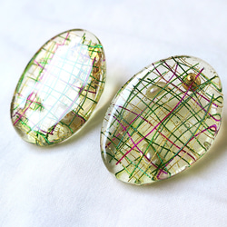 -  oval × a check  -    ピアス　(グリーン×ゴールド×パープル) no.964 2枚目の画像