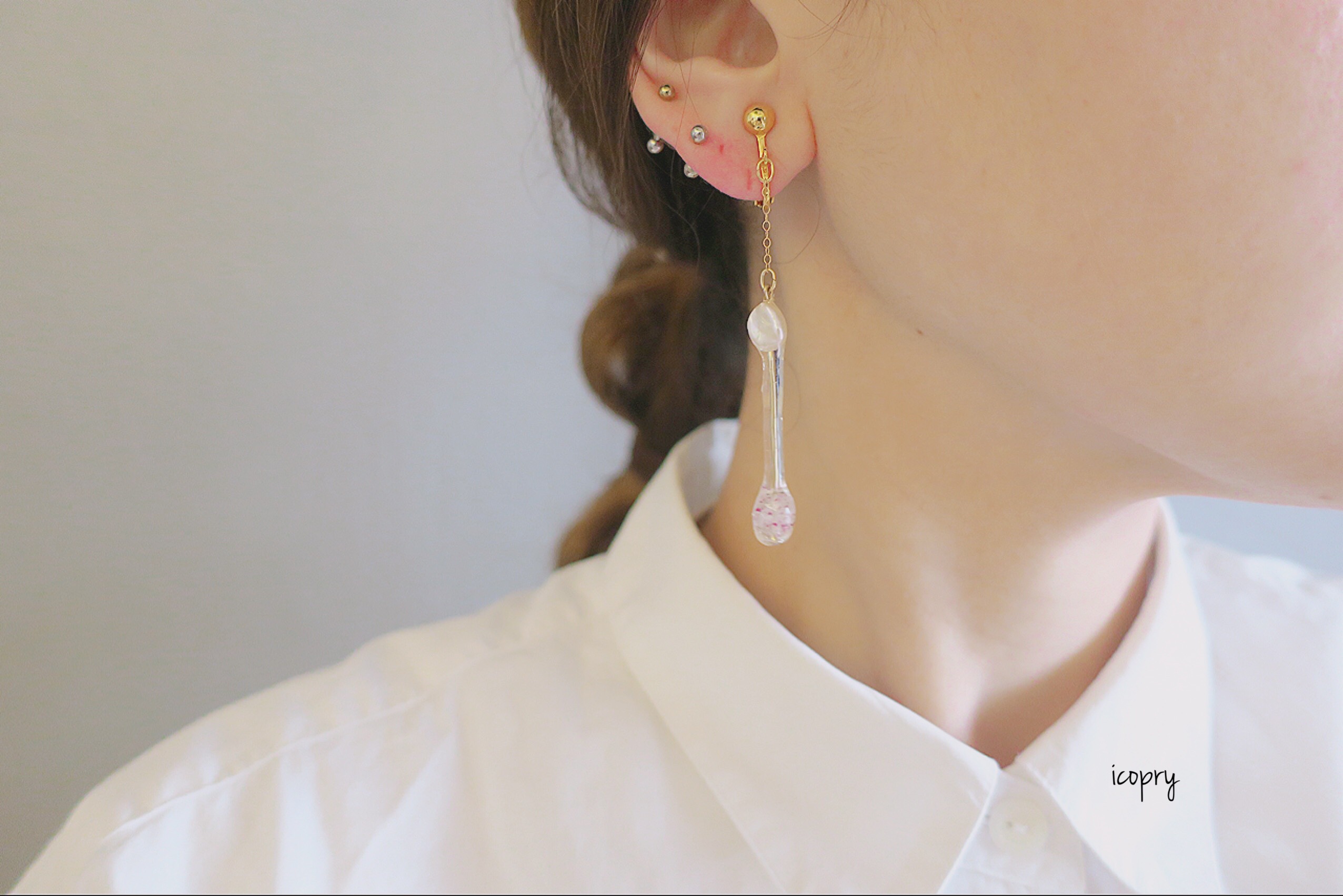 -   gemstone×pearl   -  baton揺れるイヤリング （ストロベリークォーツ）no.1130