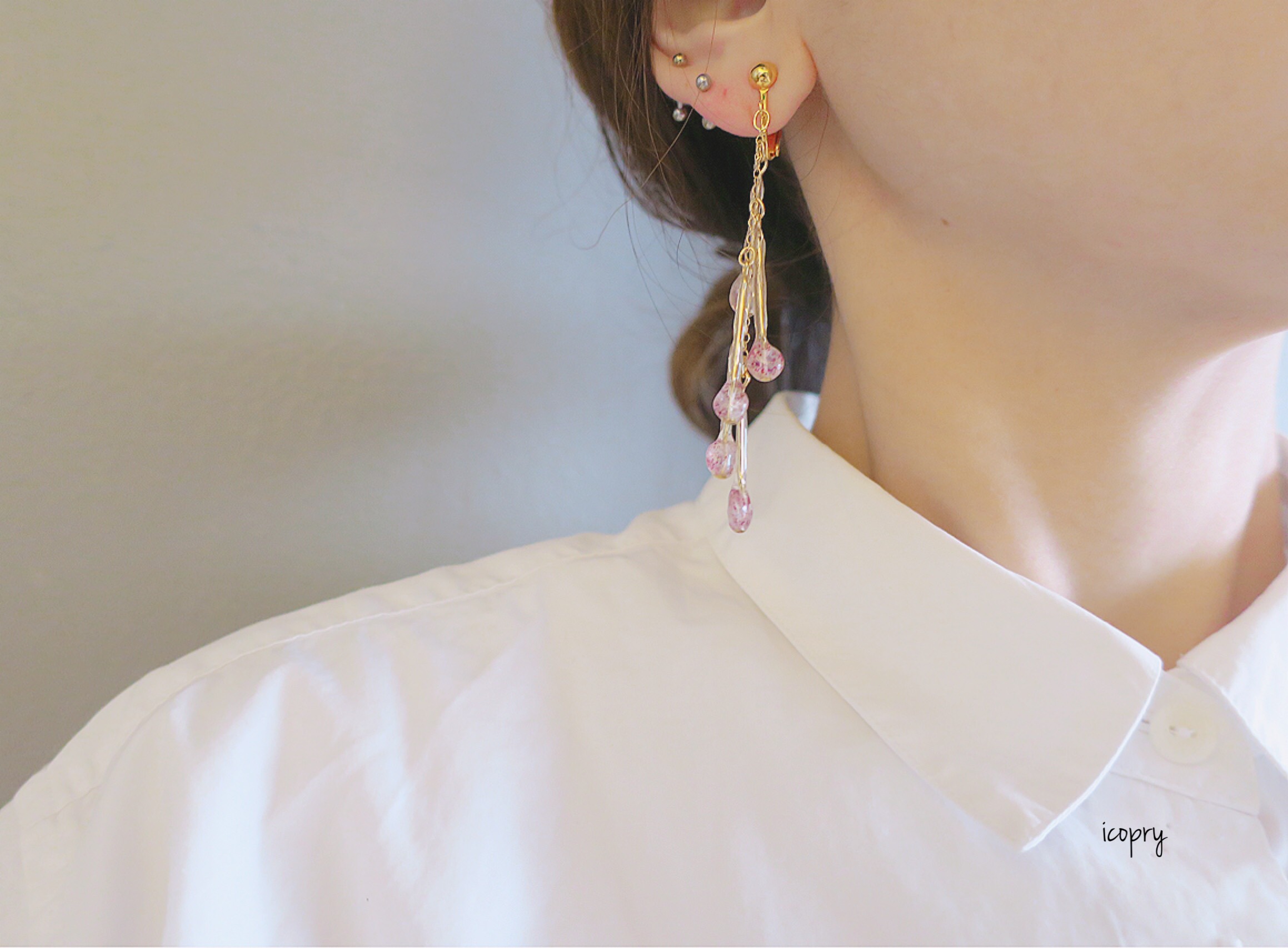 -   gemstone baton   -   タッセルイヤリング（ストロベリークォーツ）no.1134