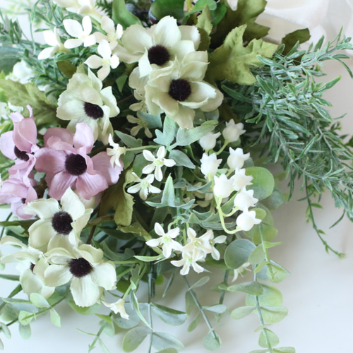 専用＊ブルーグリーンアネモネ＆ミニアジサイ フェイクスワッグ