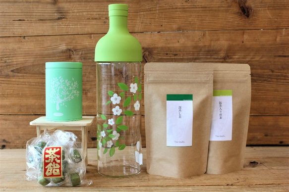 グリーン5点セット『緑茶のボトルセット』おうちカフェ、贈り物に。 1枚目の画像