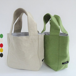 水洗棉/黃麻圓形手提袋&lt;米色、紅色、黃色、綠色&gt; 第1張的照片