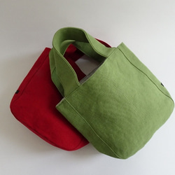 水洗棉/黃麻圓形手提袋&lt;米色、紅色、黃色、綠色&gt; 第2張的照片