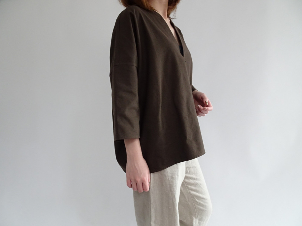 キーネック起毛コットンプルオーバー＜ダークブラウン＞