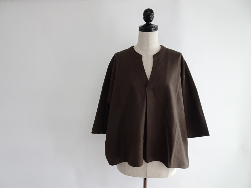 キーネック起毛コットンプルオーバー＜ダークブラウン＞