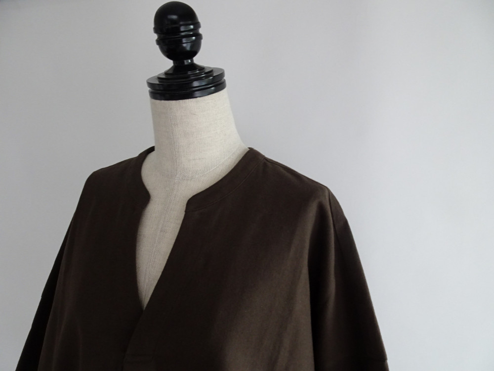 キーネック起毛コットンプルオーバー＜ダークブラウン＞