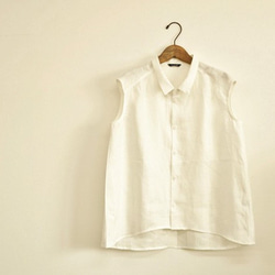 リネン100％フレンチスリーブ　ボタンシャツ＜ホワイト＞ 1枚目の画像