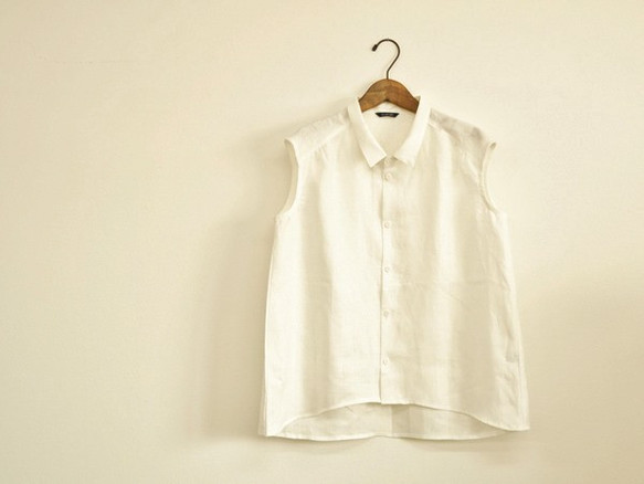 リネン100％フレンチスリーブ　ボタンシャツ＜ホワイト＞ 1枚目の画像