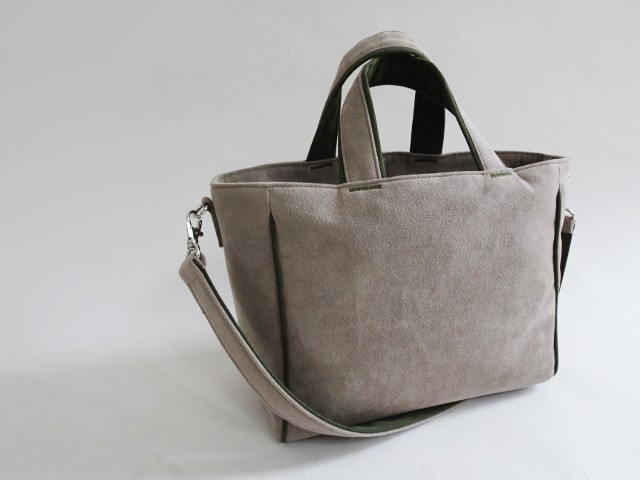 スエードタッチ配色2wayトートバッグ＜カーキ×グレージュ＞