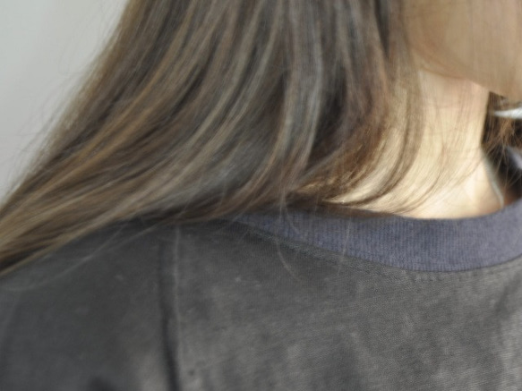 羅紋亞麻插肩袖T卹&lt;黑色&gt; 第5張的照片