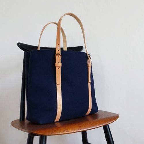 ノンネイティブ トートバッグ キャンバス レザーハンドル ネイビー