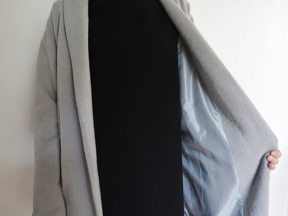 20％折扣！ [Creema Limited早期折扣價]襯裡羊毛大衣外套&lt;灰色米色&gt; 第6張的照片