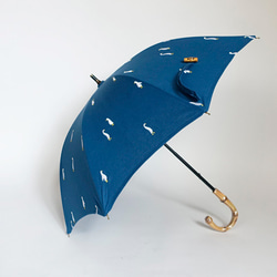 刺繡棉竹柄遮陽傘兩步調節&lt;鵝/藍&gt; 第2張的照片