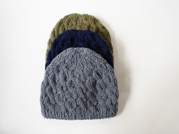 手工編織基本針織帽&lt;藍灰色&gt; 第1張的照片