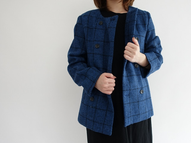 【送料無料】ハリスツイードダブルボタンノーカラーコート