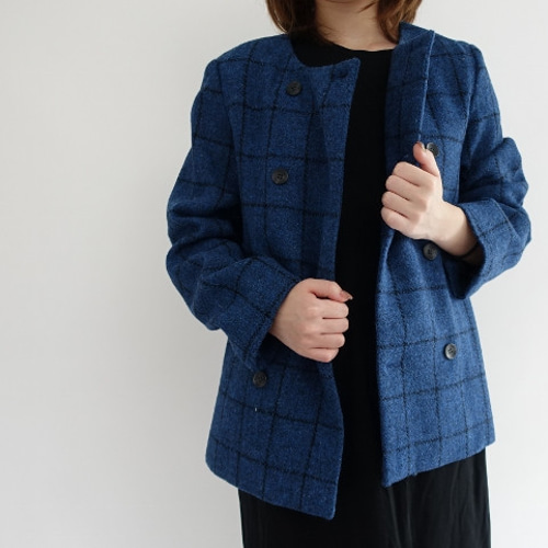 送料無料】ハリスツイードダブルボタンノーカラーコート コート