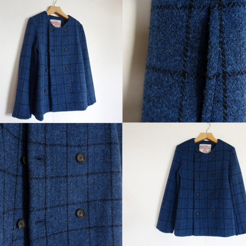 送料無料】ハリスツイードダブルボタンノーカラーコート コート