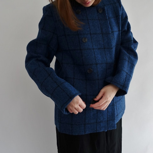 送料無料】ハリスツイードダブルボタンノーカラーコート コート