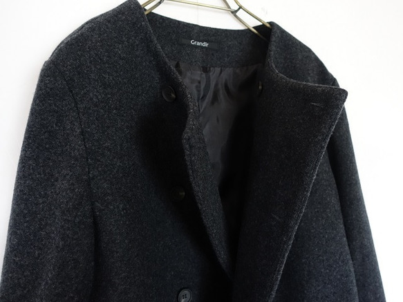 新英格蘭 / 羔羊毛雙扣無色大衣 &lt;木炭色/黑色&gt; 第6張的照片