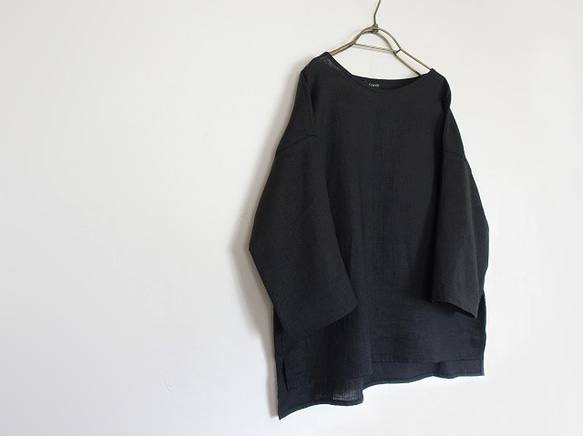 亞麻 3/4 套頭衫（黑色） 第6張的照片
