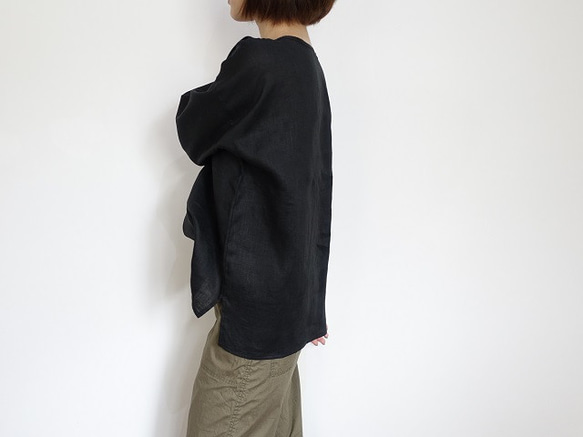 亞麻 3/4 套頭衫（黑色） 第5張的照片