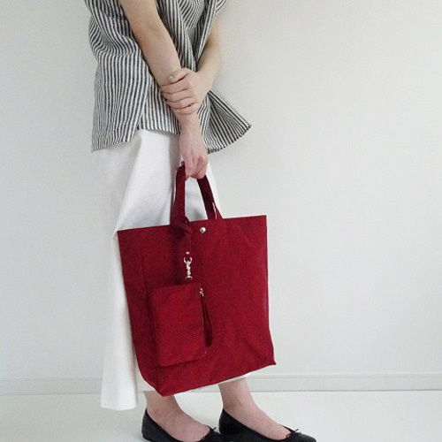 ポーチ付きナイロンザック縦長トートバッグ＜パーシアンレッド