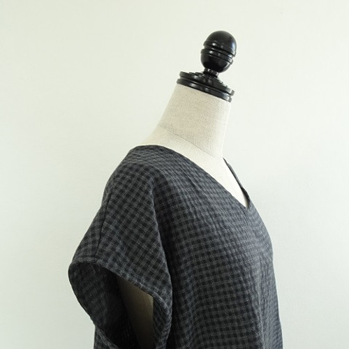 美品 A VONTAGE コットンリネン キャンプシャツ ギンガムチェック コットンリネン/ギンガムチェックプルオーバー ブラウス Grandir