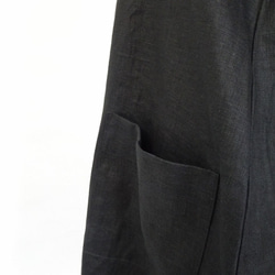 亞麻開衩領寬鬆連衣裙&lt;黑色&gt; 第5張的照片
