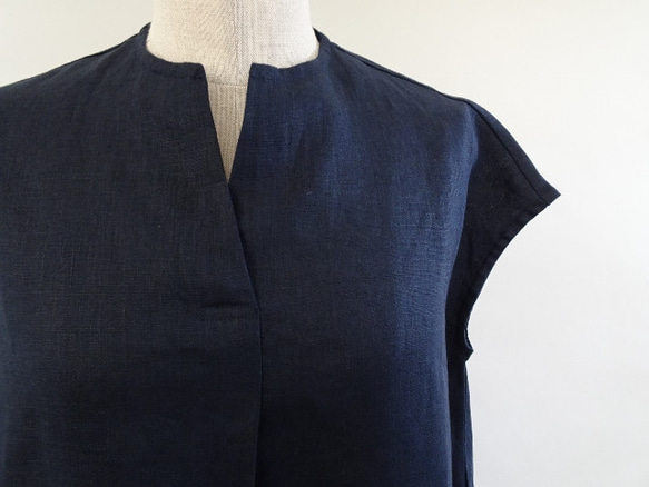 亞麻開衩寬鬆連衣裙&lt;深藍&gt; 第5張的照片