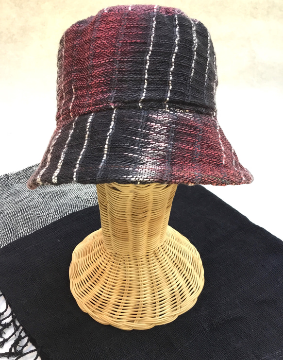 手紡ぎ手織り綿帽子 1枚目の画像