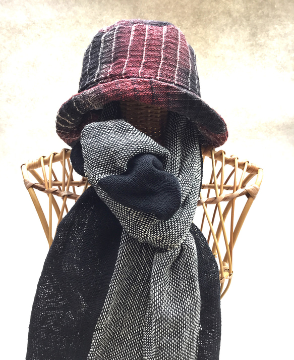 手紡ぎ手織り綿帽子 3枚目の画像