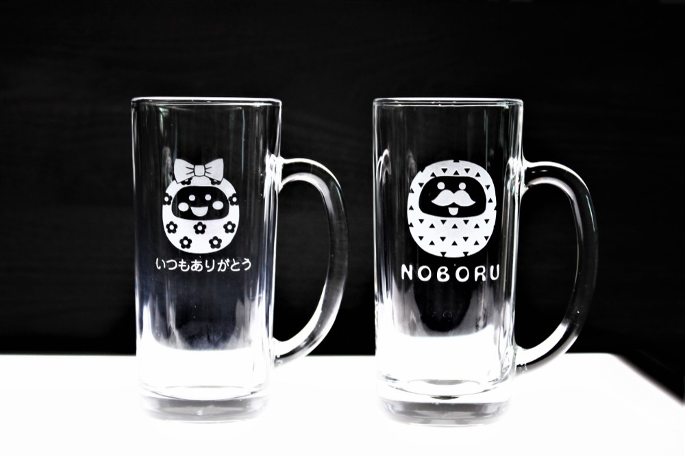 おしゃれダルマboy☆＆girl♡ ビアジョッキお得なペア オーダー名入れ＋柄が選べる！