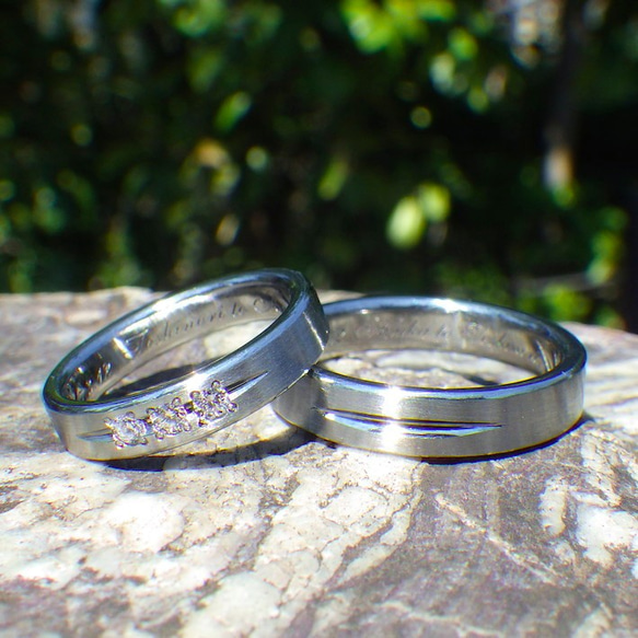 【金属アレルギーフリー】ハフニウムとダイヤモンドの組み合わせの美しさ！ハフ二ウムの結婚指輪 1枚目の画像