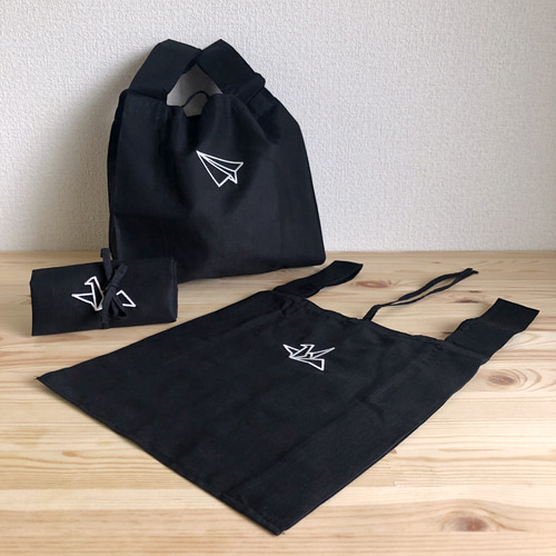 折り紙刺繍エコバッグ 折りたためて持ち運び便利 ナチュラル