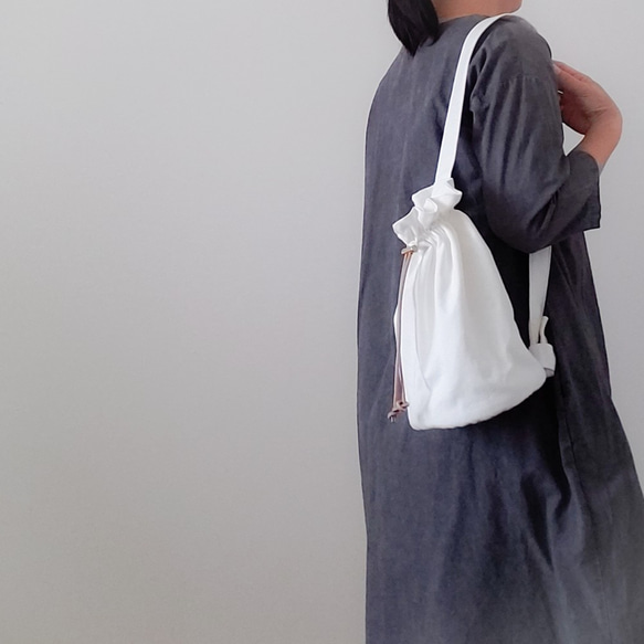 【受注制作】One shoulder ruck sack-free　巾着型ワンショルダーリュック　長さフリー 1枚目の画像
