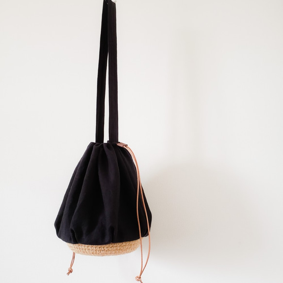 Drawstring bag Linen 共布ショルダー【受注制作】 5枚目の画像