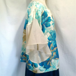 着物リメイク　青い牡丹のセットアップ 3枚目の画像
