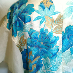 着物リメイク　青い牡丹のセットアップ 4枚目の画像