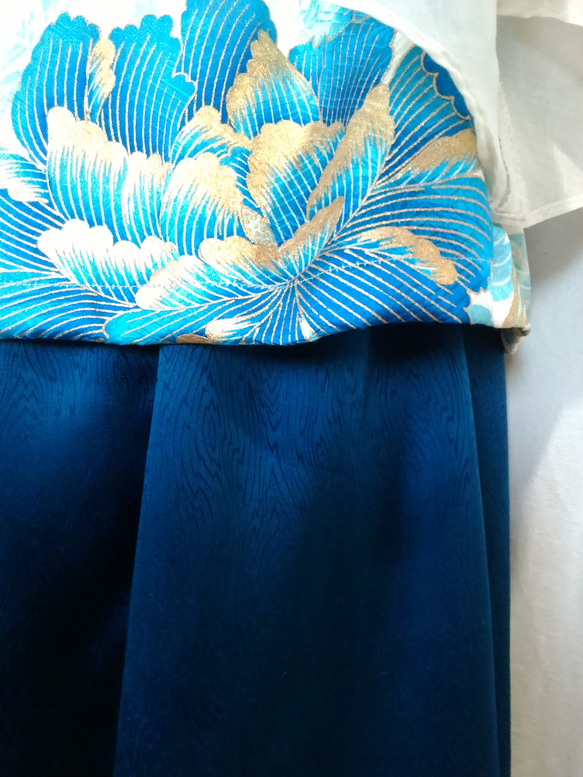 着物リメイク　青い牡丹のセットアップ 10枚目の画像