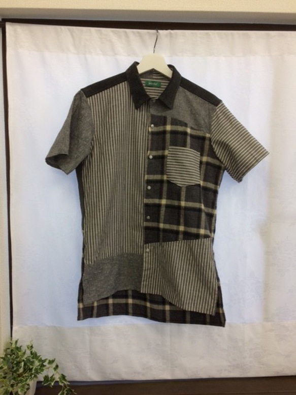 【メンズハンドメイドシャツ】ネル地×ストライプ柄ワークシャツ　original shirt 5 3枚目の画像