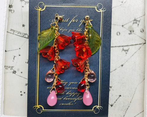 ユキ様夏色雨の日sale！現品限り 鳳仙花色(ほうせんか)のピアス14kgf