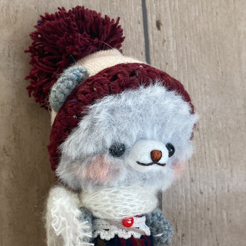 あみぐるみ くま ニット帽 あみぐるみ】大きなポンポン付ニット帽をかぶったクマ あみぐるみ
