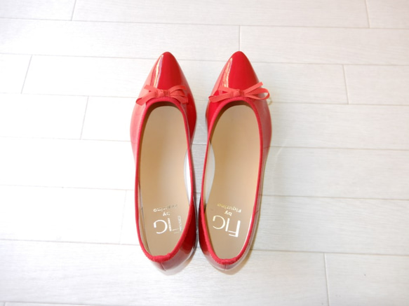 レイン対応・フラット・幅広・４Ｅ・リボン・赤い靴 2枚目の画像