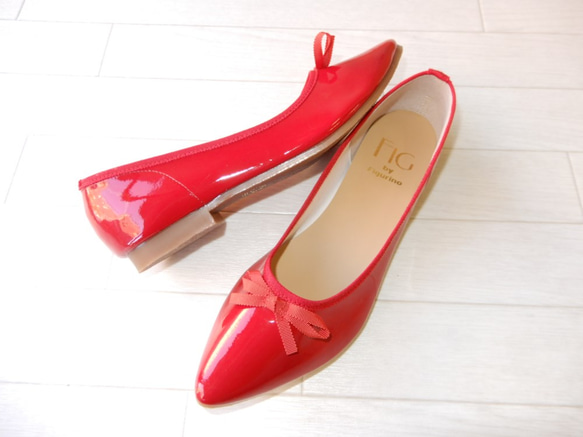 レイン対応・フラット・幅広・４Ｅ・リボン・赤い靴 3枚目の画像