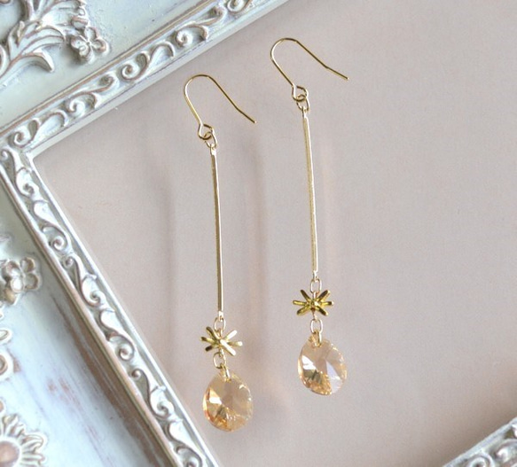 カットガラス　ロングピアス 1枚目の画像